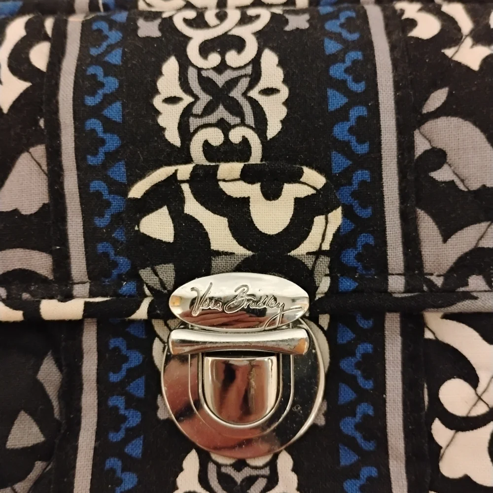 Vera Bradley Black and Blue Patterned Wristlet Removable Strap Two Main Pockets